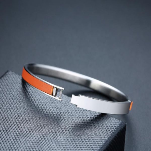 

bangle 2021 fashion stainless steel curved brand leather material smple style and temperament bracelet suitable for women, Black