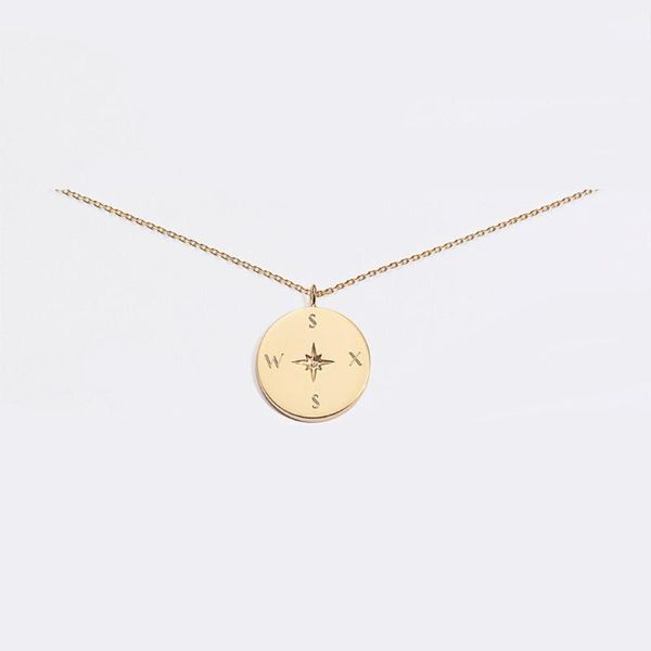 

pendant necklaces love compass necklace with zircon round coin pendants for women, Silver