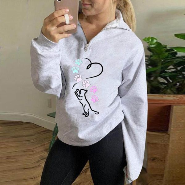 

women's hoodies & sweatshirts ladies autumn/winter sweater zipper lapel fashion printed sweatshirt pullover v-neck zip up sweaters casu, Black