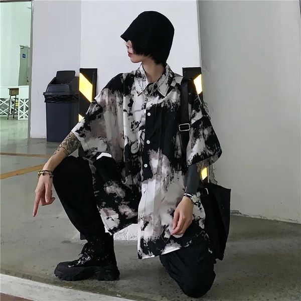 

harajuku women blouses punk gothic black blouse dye korean oversize shirts vintage loose casual streetwear clothes tee, White