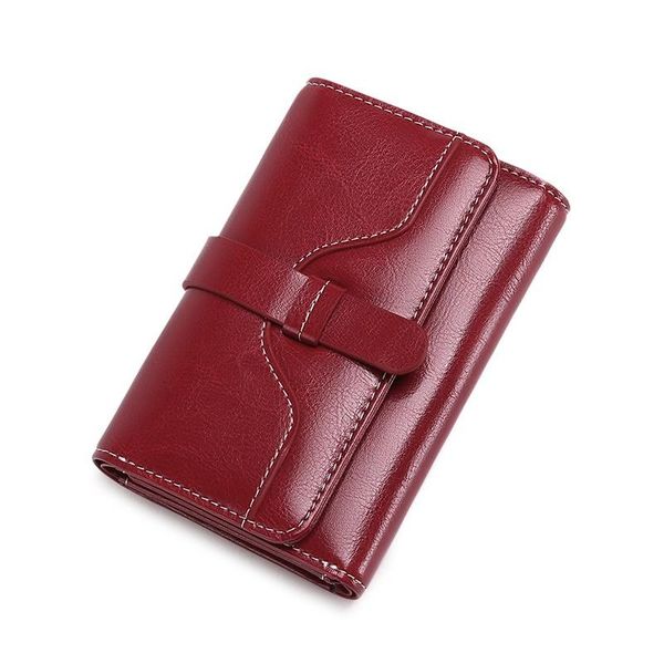 

wallets fashion small wallet cow leather women short purse button card holder casual for lady, Red;black