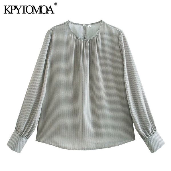 

women fashion loose striped chiffon blouses vintage o neck long sleeve female shirts blusas chic 210416, White