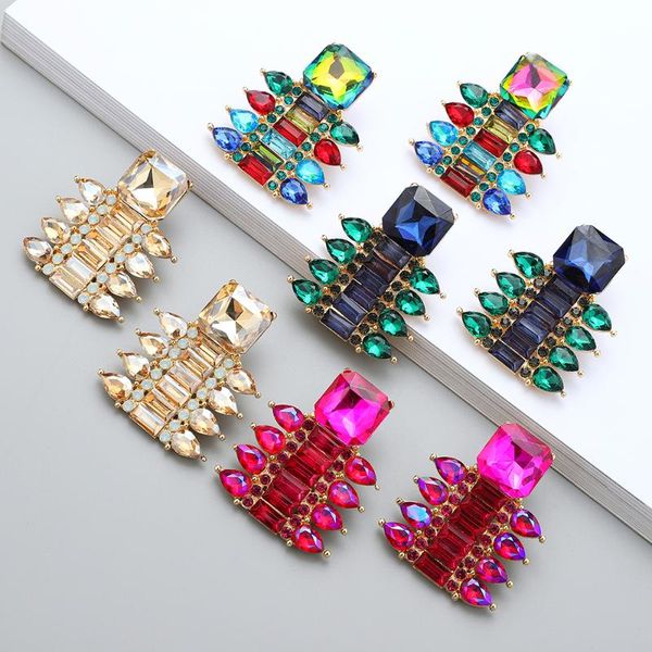 

dangle & chandelier ztech design big drop crystal earrings for women luxury geometric shiny rhinestone wedding party jewelry high quality, Silver
