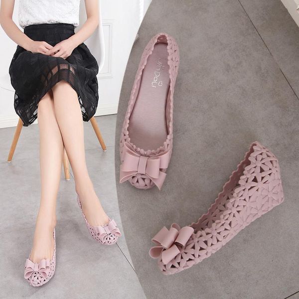 

summer hollow jelly women's shoes breathable slope with roman sandals soft surface non-slip beach, Black