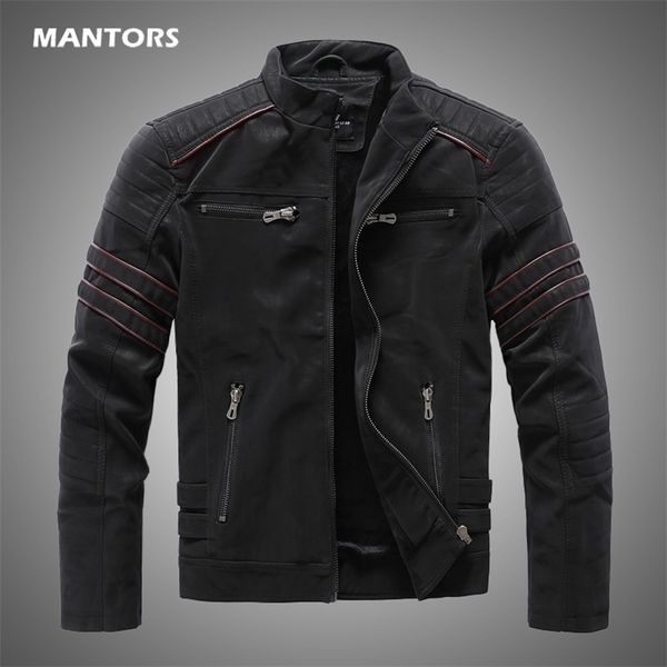 

men winter brand leather jacket casual motorcycle winter inner fleece pu coat faux leather jackets mens clothing streetwear 211101, Black