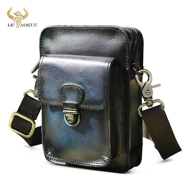 

trend male natural leather travel cross-body messenger bag design 6" phone pouch cigarette case fanny waist belt men 6401 bags