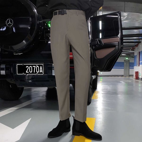 

autumn solid color business dress pants ankle length trousers male british slim fit casual pants wedding streetwear suit pant 210527, White;black