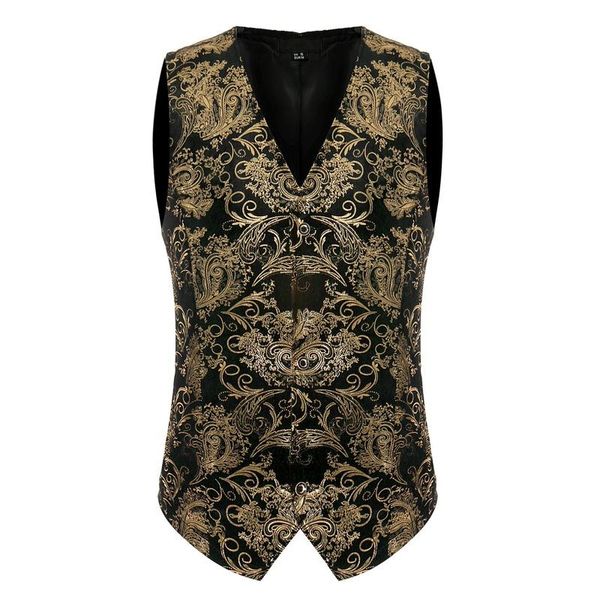

gold men vest fashion print casual waistcoat nightclub stage costume party prom singer host dancer musician ball banquet men's vests, Black;white