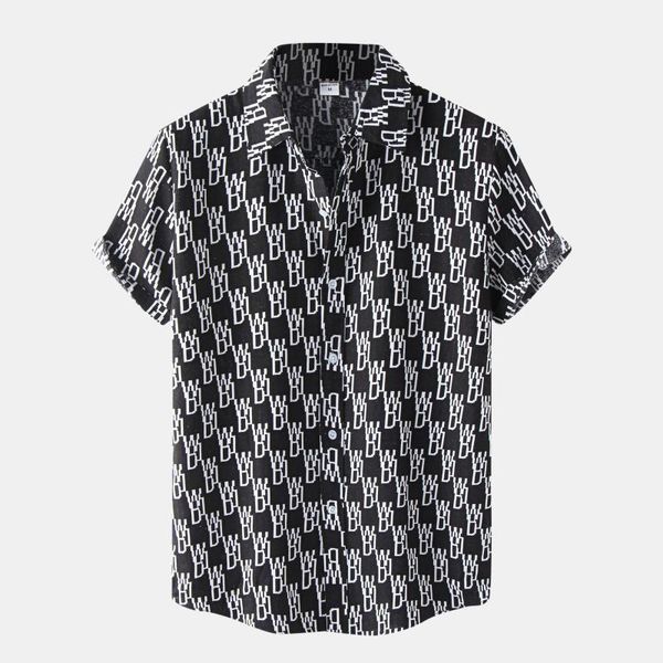 

men's casual shirts for men beach holiday printed short sleeve turn-down collar shirt single breasted clothing cchemise homme, White;black
