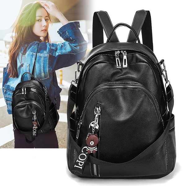 

outdoor bags backpack female 2021 korean fashion soft leather pu large capacity school bag ladies