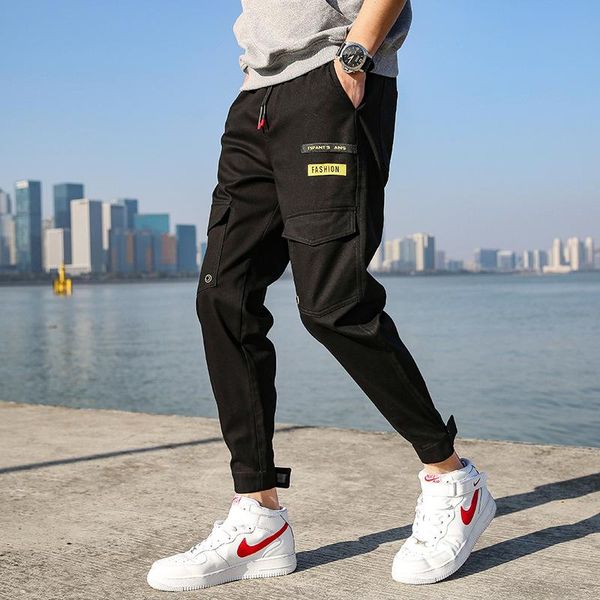 

men's pants 2021 four seasons casual trendy youth fashion overalls trousers, Black