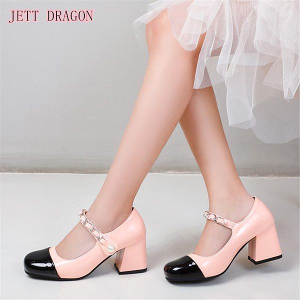 

dress shoes jedragon women pumps crude heel women's metal chain high heels party school ladies oversized size 43 44 45, Black