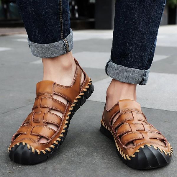 

sandals 2021 summer shoes men genuine leather outdoor lightweight comfort fashion casual zapatos de hombre, Black