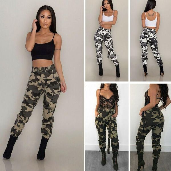 

women's pants & capris women camouflage jogger cargo cool trousers high waist casual military army combat loose s-3xl(without belt, Black;white