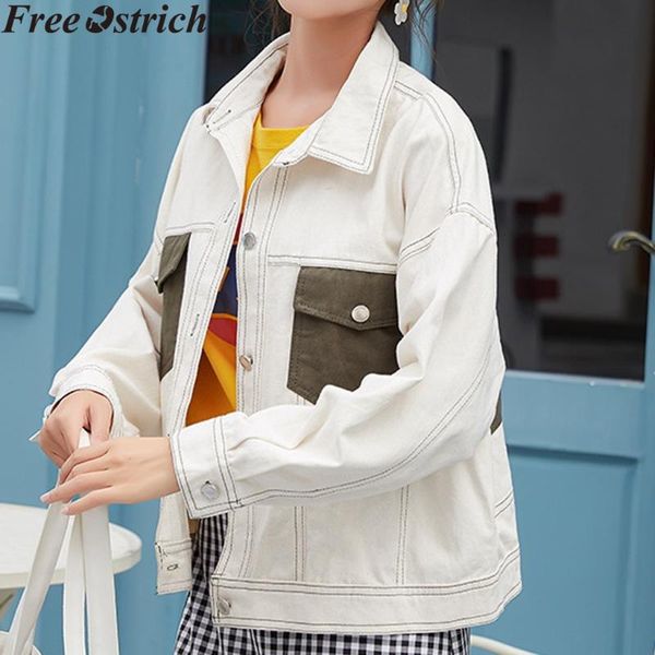 

women's jackets women fashion denim jacket long sleeve loose white pocket stitched casual coat plus size ladies button straight, Black;brown