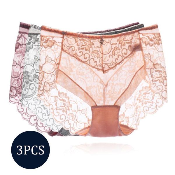 

Women's Panties 3 Ps/lot Summer Thin Lace Large Size Ladies High Waist Super Stretch Breathable Boxer Briefs Transparent Sexy, Black;pink