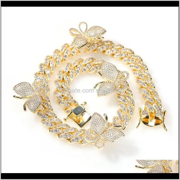 Цепи на заказ хип -хоп колье украшения бабочки Sier Gold Diamond Iced Out Cuban Link Chain для женщин ANPD2 PVA2X