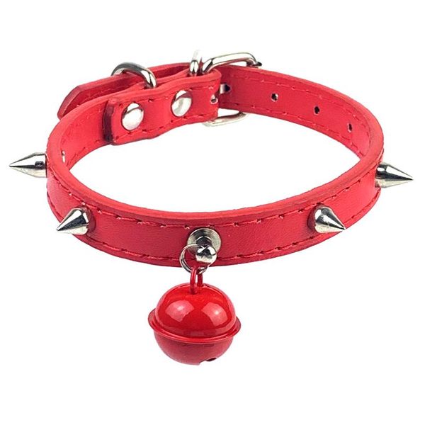 

leather spikde dog bell collar adjustable pu rivets cats small medium dogs puppy studded pet necklace accessories collars & leashes