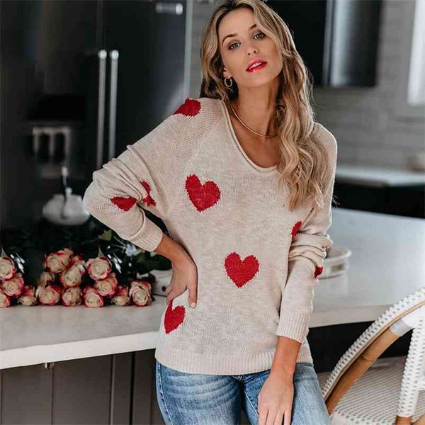

heart print pullovers sweater autumn winter female casual elegant soft women knitted jumper o neck in 210427, White;black