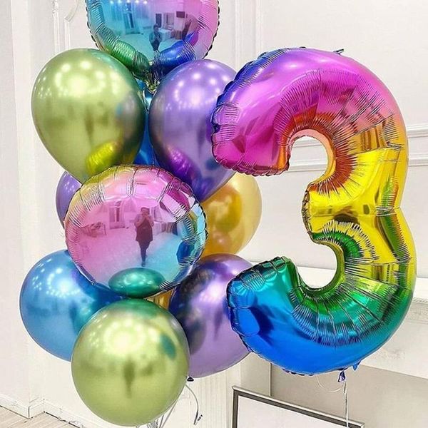 

party decoration 40inch rainbow number foil balloons glossy metallic latex wedding birthday decorations kids colorful toys globos