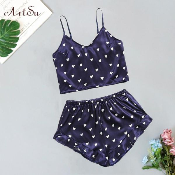 

two piece dress sweet heart ptinted 2 pieces satin bustier and shorts pajamas for women sleepwear pijama mujer asbs60631, White