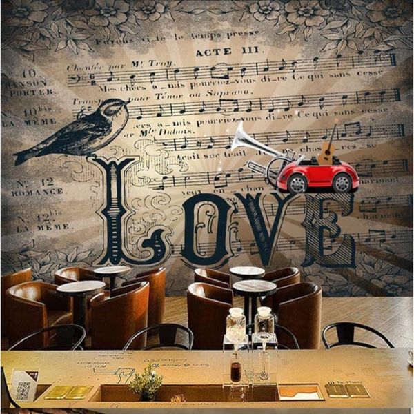 

wallpapers milofi custom large wallpaper mural 3d retro bar music notes background