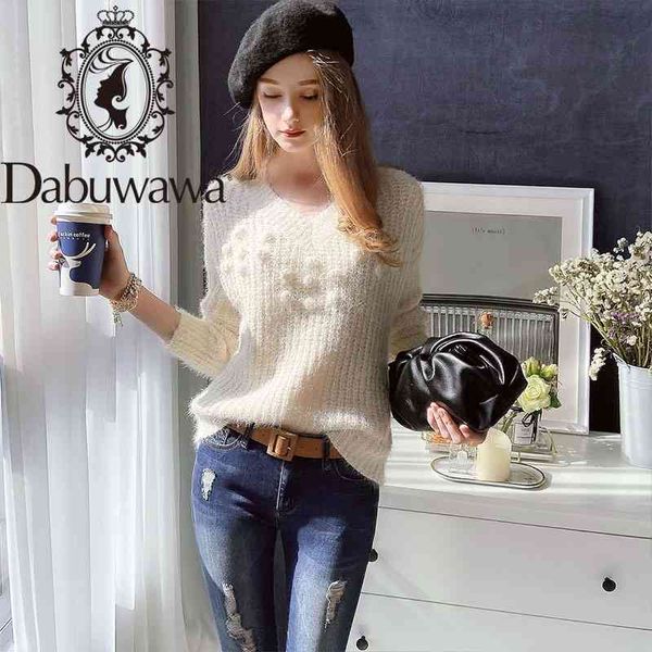 Dabuwawa V-образным вырезом вязаные женщины пуловер свитер осень зима с длинным рукавом женский свитер сплошные дамы досуг джемпер DT1DKT035 210520