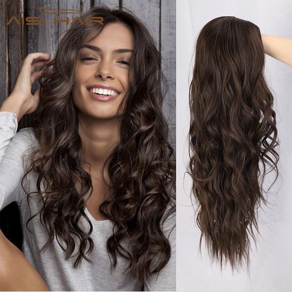 

hair 26inches nature water wavy wig middle part long synthetic brown black for women heat resistant cosplay1