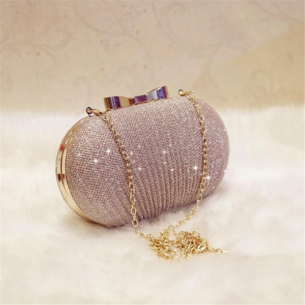

golden evening clutch bag women s wedding shiny handbags bridal metal bow clutches chain shoulder 220302
