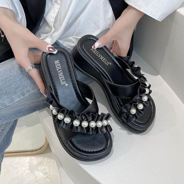 

slippers women's flip flops 2021 summer the fashion leisure solid color all-match comfortable open toe sandals platform shoes, Black