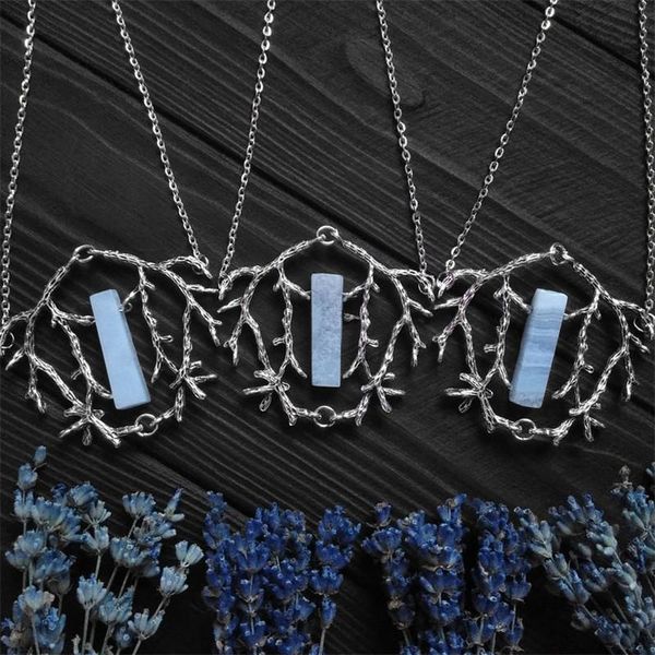 

pendant necklaces green/white raw quartz branches necklace witch fantasy forest jewelry gothic jewellery statement wedding magic, Silver