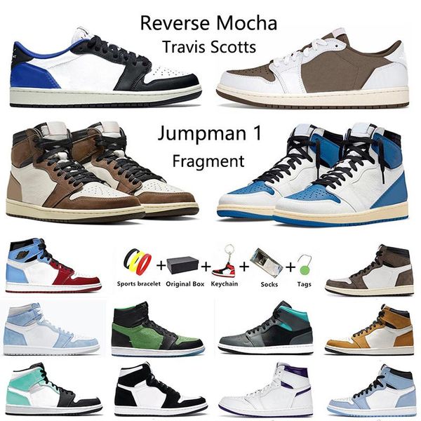 

jumpman 1s 1 travis ts x reverse mocha mens basketball shoes fragment university blue twist unc hyper royal black white men women trainer sp