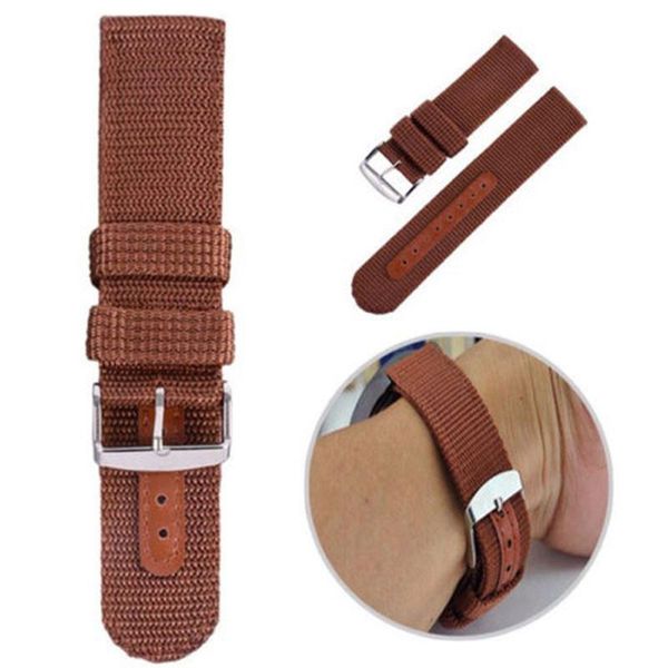 

watch bands 38mm/42mm nylon woven strap fashion canvas leather watchband sports wristband with buckle for men and women, Black;brown