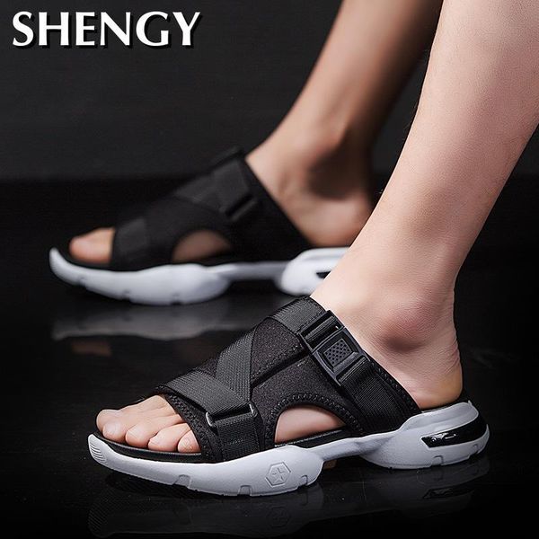 

fashionable men's sandals open toe platform beach roman style black summer shoes
