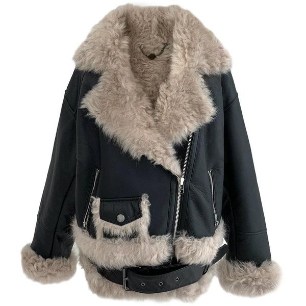 

women's fur & faux arlenesain custom 2021 design black shearling wool pocket women jacket