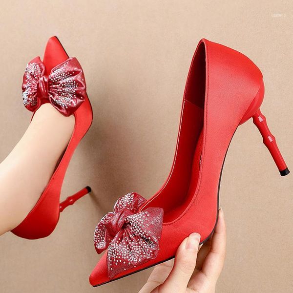 

dress shoes 2021 size 34-40 women 10cm extreme high heels pointed toe eden red silk bling butterfly knots pumps party wedding shoes11, Black