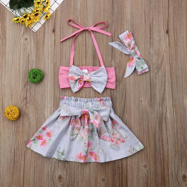 

clothing sets baby & children's 3pcs toddler kids girls cotton crop floral skirts outfits clothes set, White