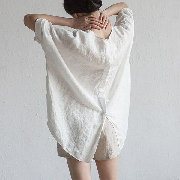 

women's blouses & shirts women cotton linen shirt 2021 summer white black pullover tees casual plus size long oversize