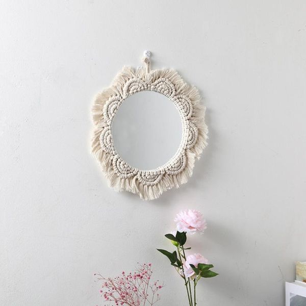 

mirrors nordic ins round lace mirror artistic bohemian hand-woven cotton rope decoration a9lb