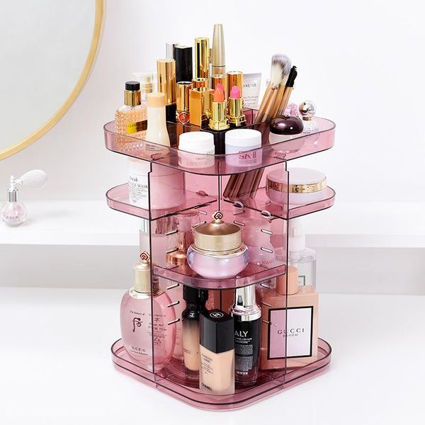 

makeup organizer 360-degree rotating plastic cosmetic storage box jewelry container make up case brush holder wj922 boxes & bins