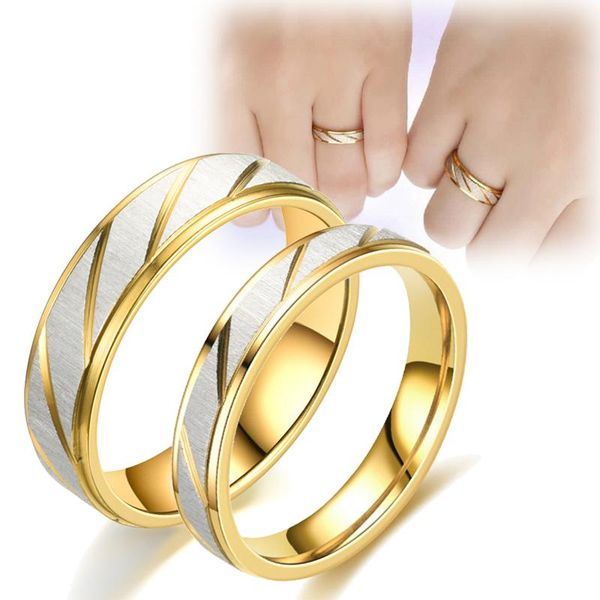 

wedding rings 2pcs titanium steel couple gold wave pattern infinity ring men and women promise engagement jewelry gifts, Slivery;golden
