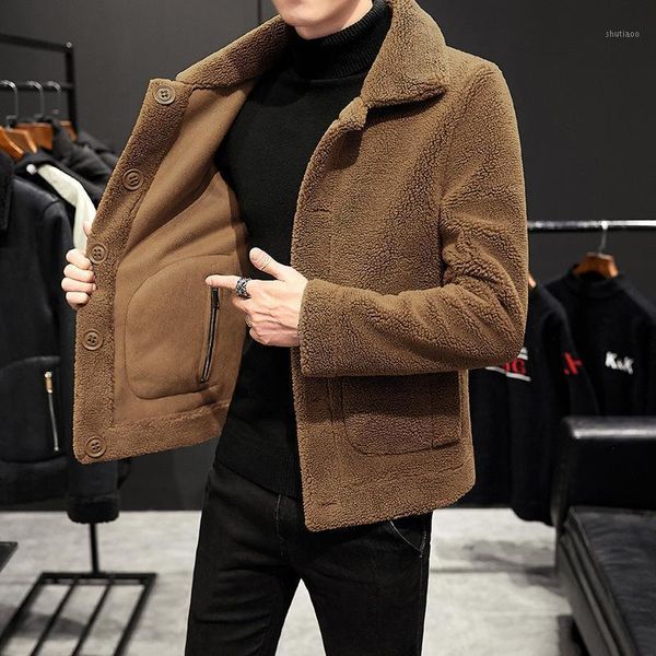 

men's jackets plush jacket personality two side cashmere coat fleece, Black;brown