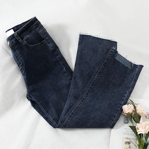 

women's jeans 2021 fashion casual irregular pants loose straight simple denim female trousers, Blue