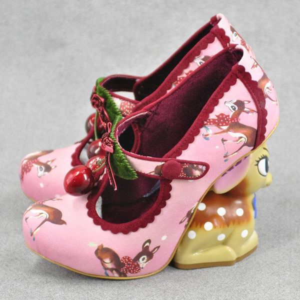 

girl's cute fawn strange heels lolita pumps ladies red cherry decor animal abnormal ankle strap round toe personal shoes dress, Black
