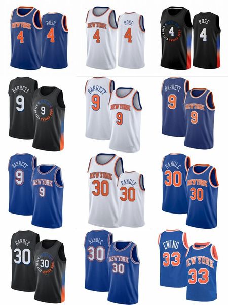 

RJ 9 Barrett New Julius 30 Randle Basketball Jerseys Derrick York #4 Rose Knick Vintage Obi 1 Toppin Patrick 33 Ewing Black City Blue Stitched Jersey, Blue;black