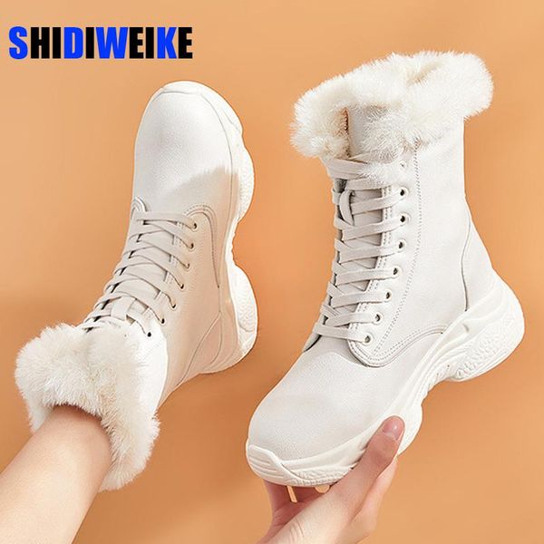 

boots women snow winter shoes with fur warm ankle casual sneakers ad387, Black