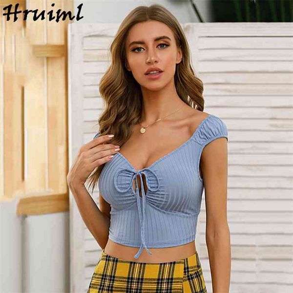 

slim women knit strap v-neck backless t shirt short casual fashion crop t for party club femme 210513, White