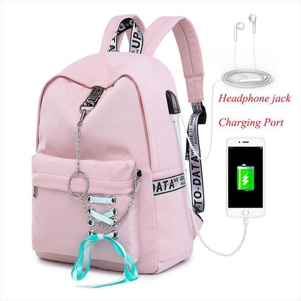 

backpack womens student school bag with headphone jack backpacks charging port female multifunctional travel