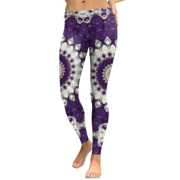 

women leggings elastic workout plus size pants mandala print casual sweatpants tight fitness women's, Black