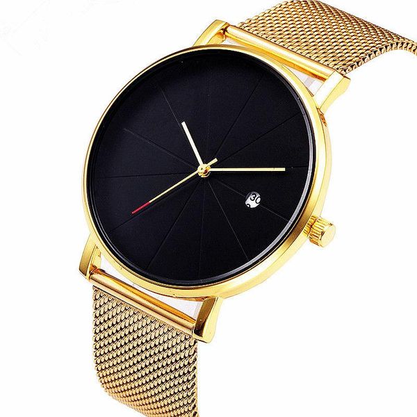 

wristwatches calendar men's watch minimalism fashion men watches gold stainless steel quartz clock waterproof drop, Slivery;brown